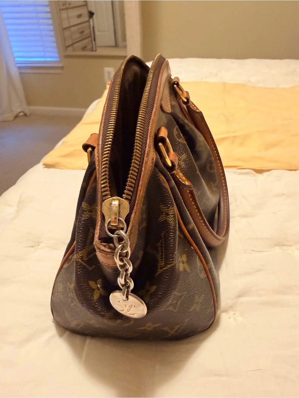 Louis Vuitton Monogram Canvas Brown Leather Satchel with Gold Hardware